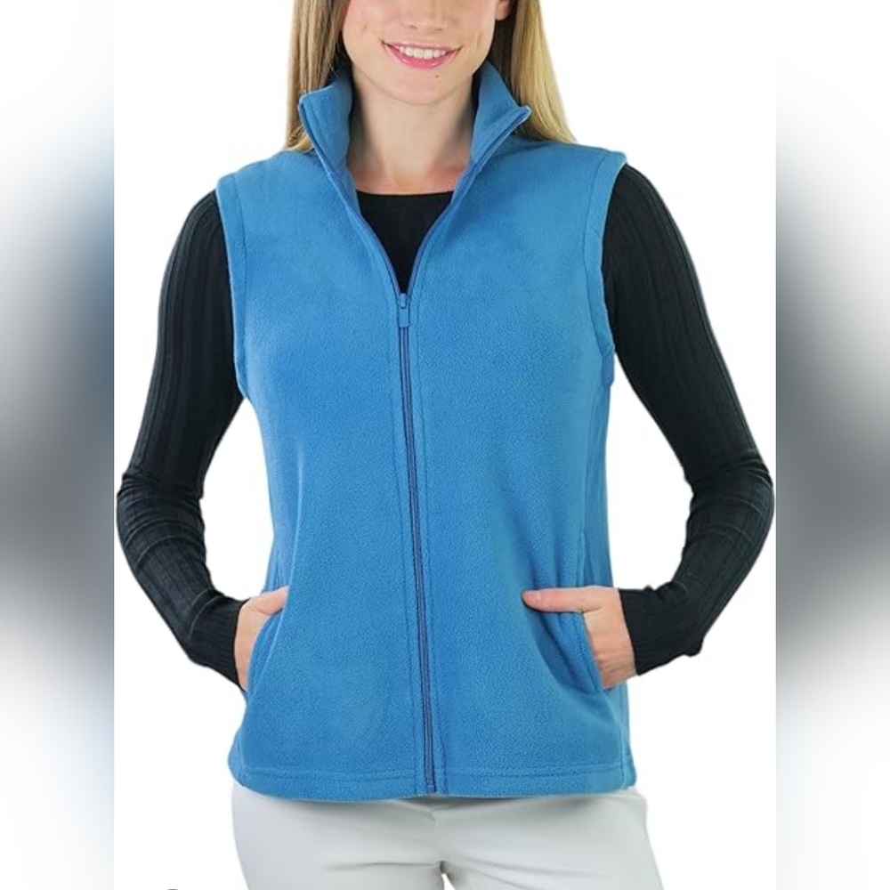 Womens Vintage Champion XL Blue Sleeveless Fleece Full Zip Vest Sweater Gilet